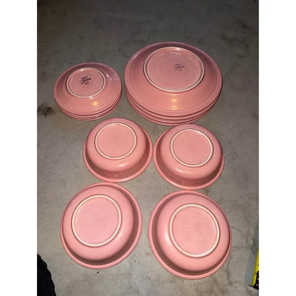12 vintage fiestaware pink plate & bowl set
